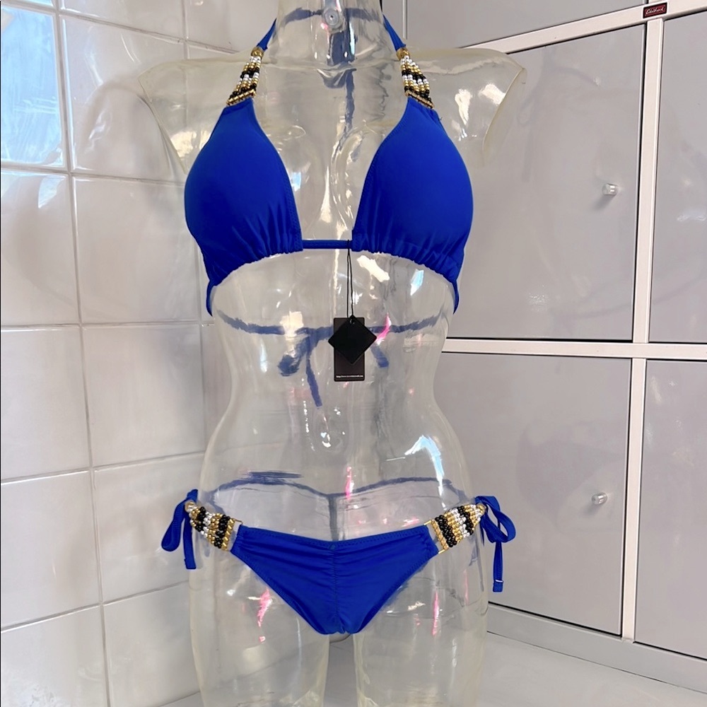 Royal Beaded Scrunch String Bikini M New/Modded